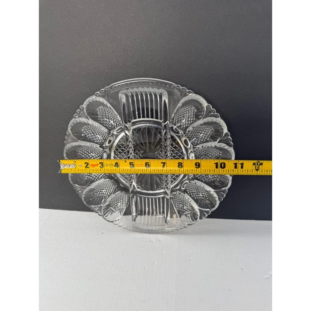 Vintage Clear Pressed Glass Deviled Egg Platter Sunburst Serving Tray